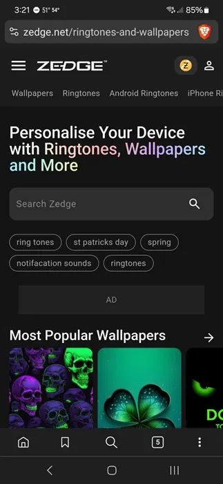 Sử dụng phiên bản web của Zedge để tùy chỉnh điện thoại Android.