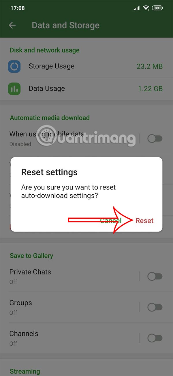 Bật reset tải tự động trên Telegram
