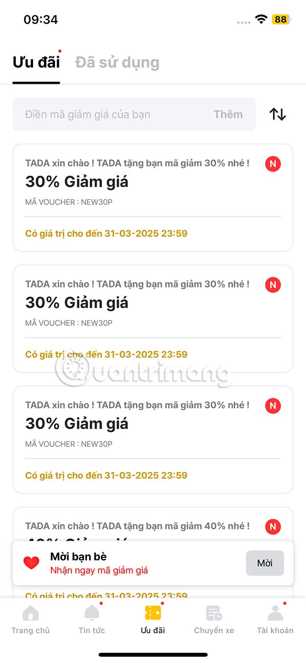 Quản lý mã ưu đãi