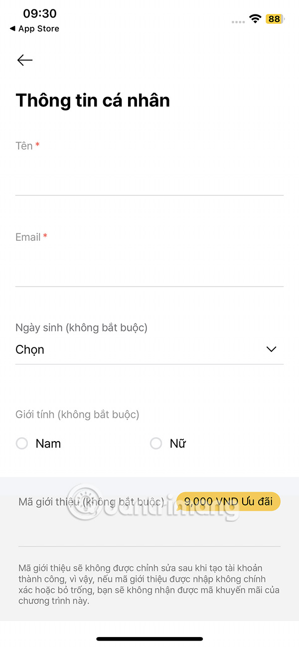 Điền thông tin TADA