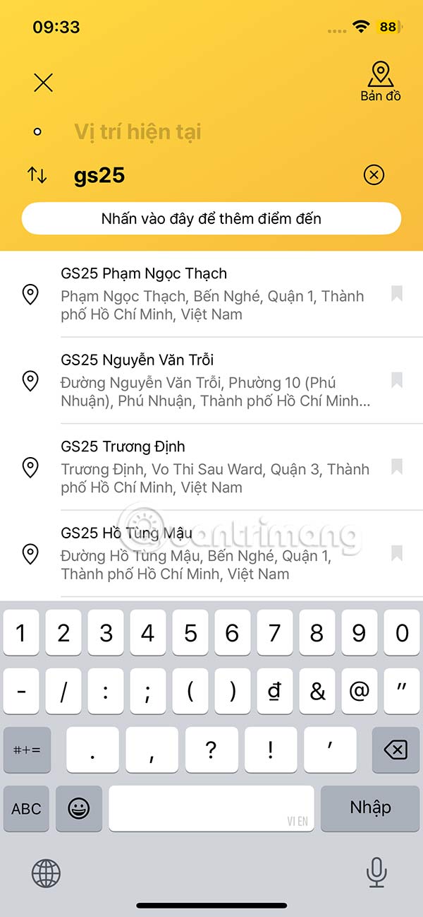 Chọn điểm đi
