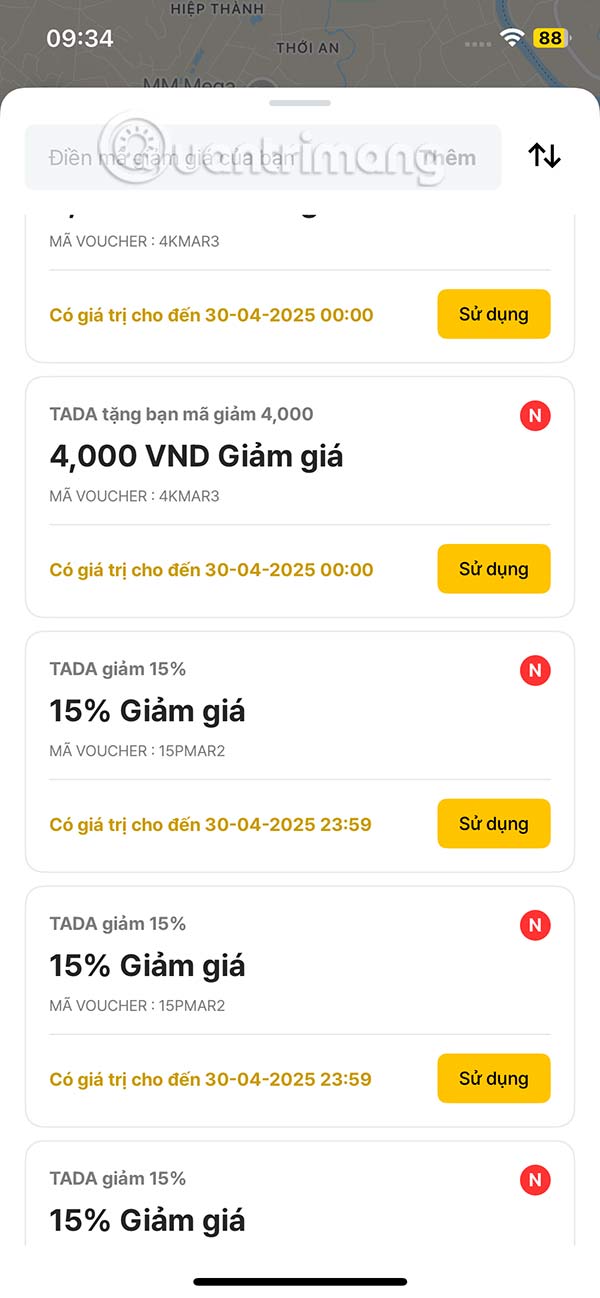 Lựa chọn mã giảm giá