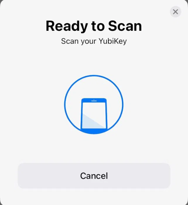 Lời nhắc quét NFC cho Yubikey trong iOS.