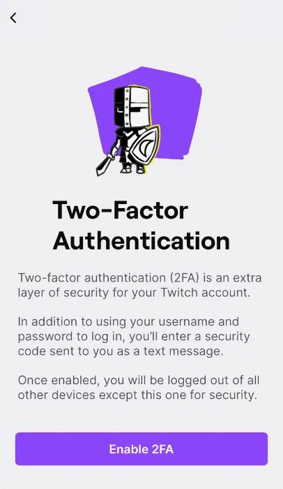 Thiết lập 2FA trong Twitch.