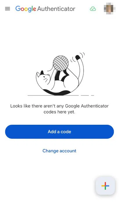 Màn hình mặc định của Google Authenticator.