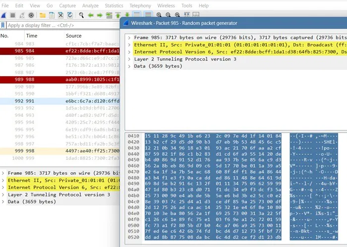 Wireshark phân tích tất cả các gói mạng đang được truyền cho một kết nối Wi-Fi nhất định.