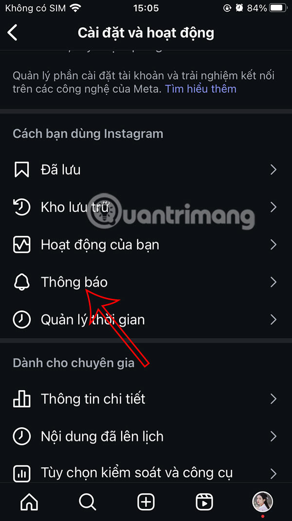 Chỉnh thông báo Instagram