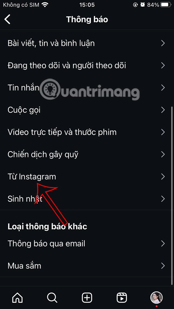 Chỉnh thông báo từ Instagram