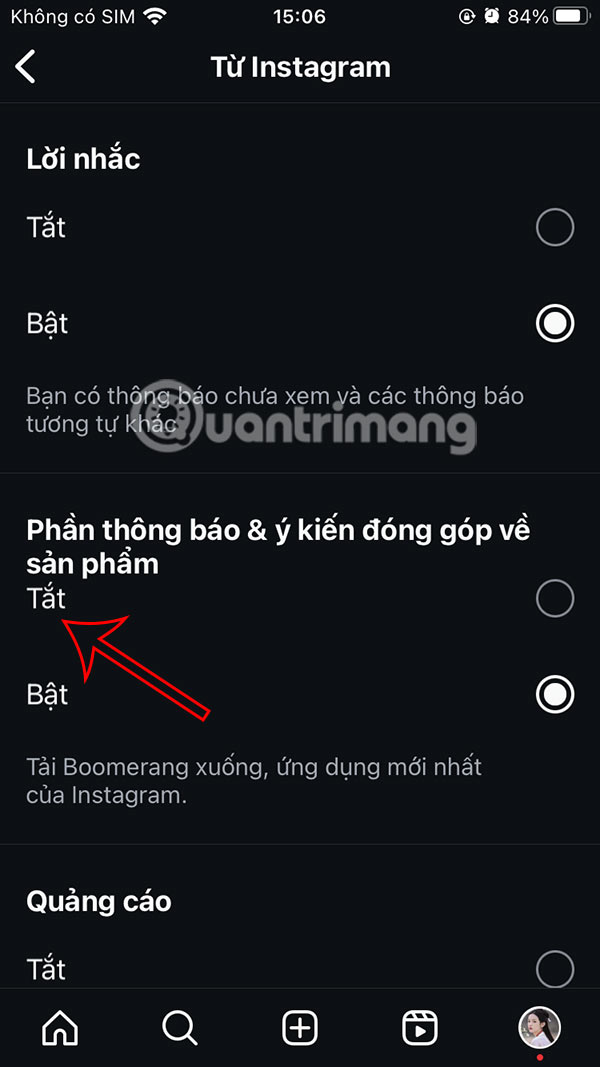 Thông báo từ sản phẩm khác