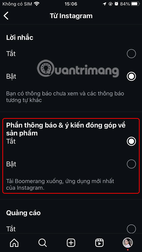 Tắt thông báo từ sản phẩm khác trên Instagram
