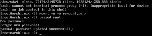 Quy trình thay đổi mật khẩu root ở single user mode.