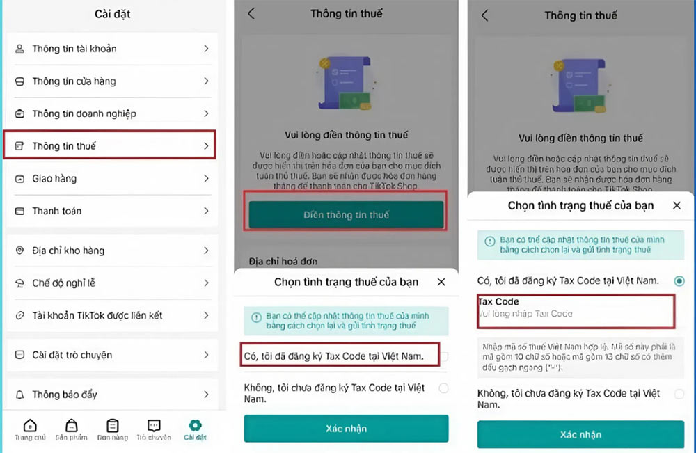 Đăng ký TikTok tax code