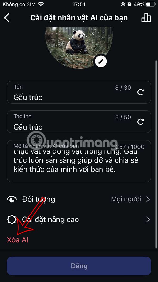 Xóa nhân vật AI