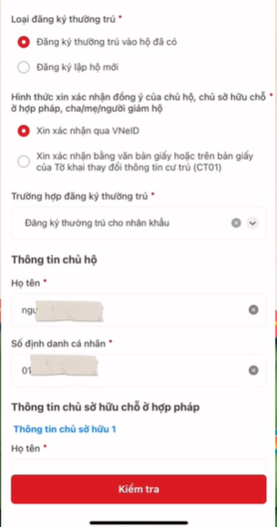 Đăng ký thường trú và hộ đã có trên VNeID
