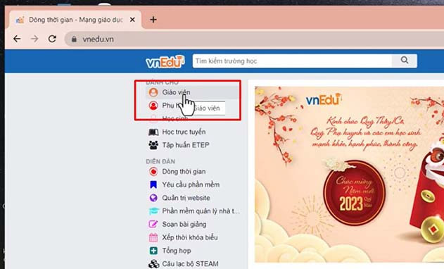 Đăng nhập VnEdu tài khoản giáo viên
