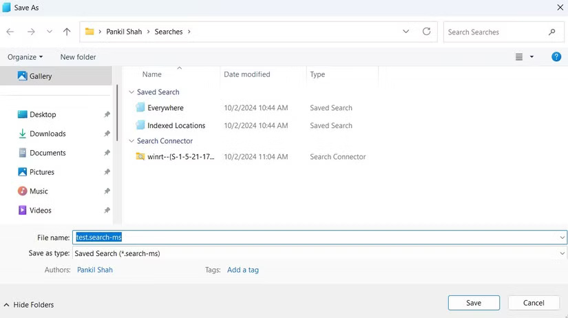 Tùy chọn lưu tìm kiếm trong File Explorer