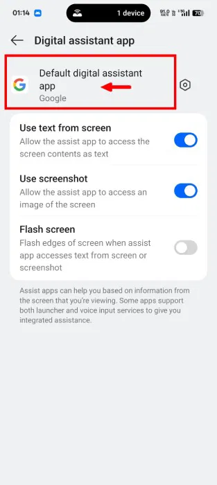 Cài đặt ứng dụng trợ lý kỹ thuật số mặc định trong Android