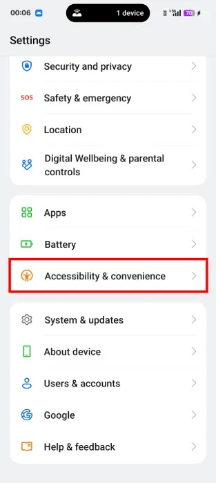 Cài đặt trợ năng trong Android