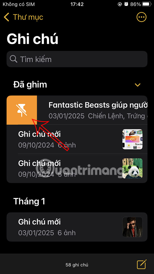 Bỏ ghim ghi chú trên iPhone