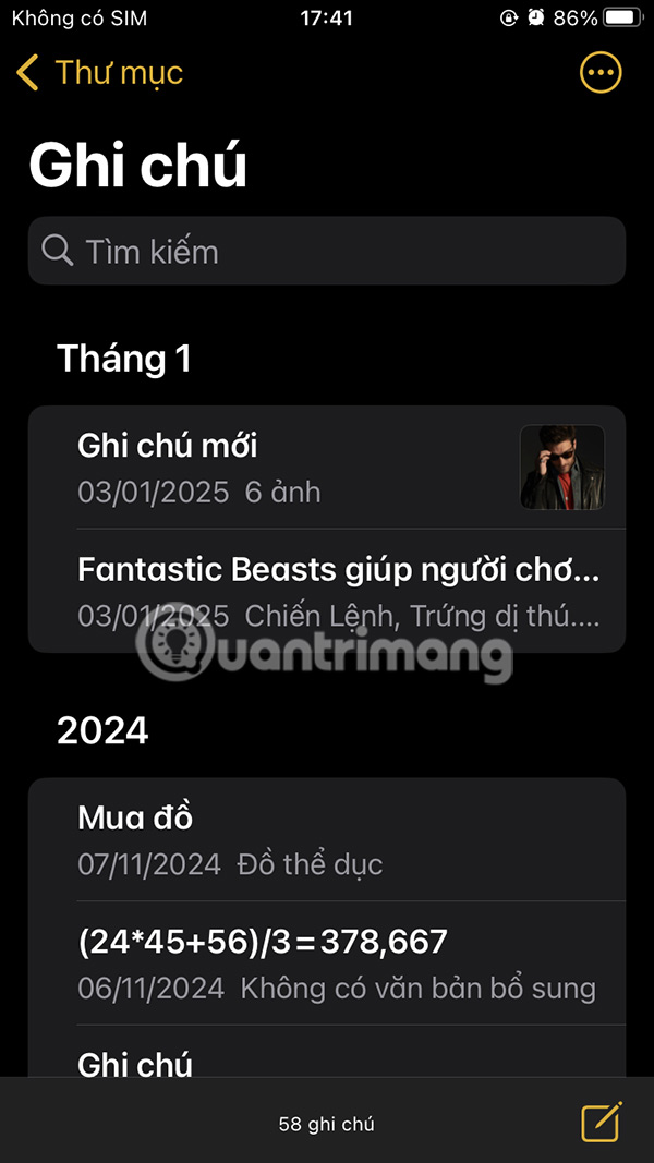 Chọn ghi chú trên iPhone