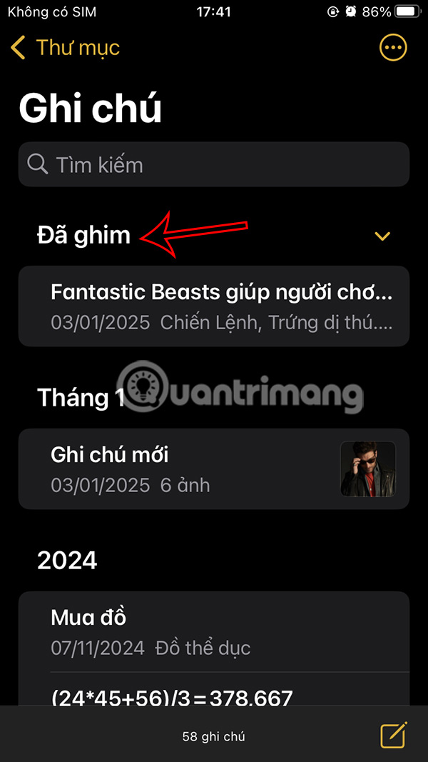 Mục Đã ghim trên iPhone