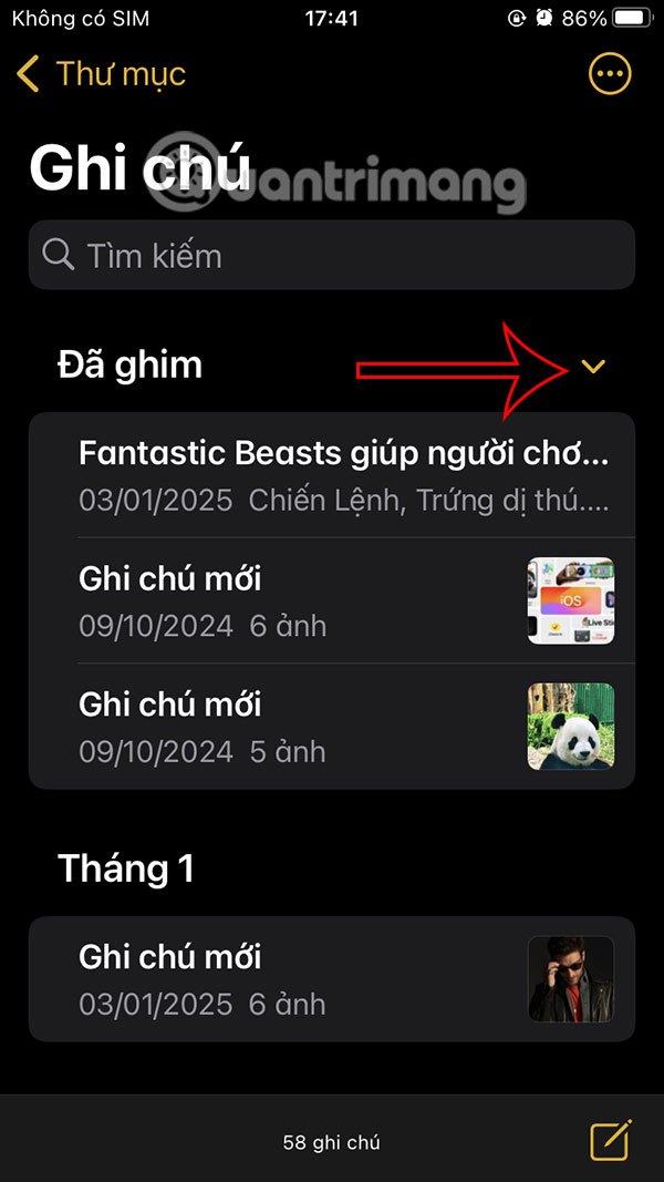 Làm gọn danh sách ghi chú ghim