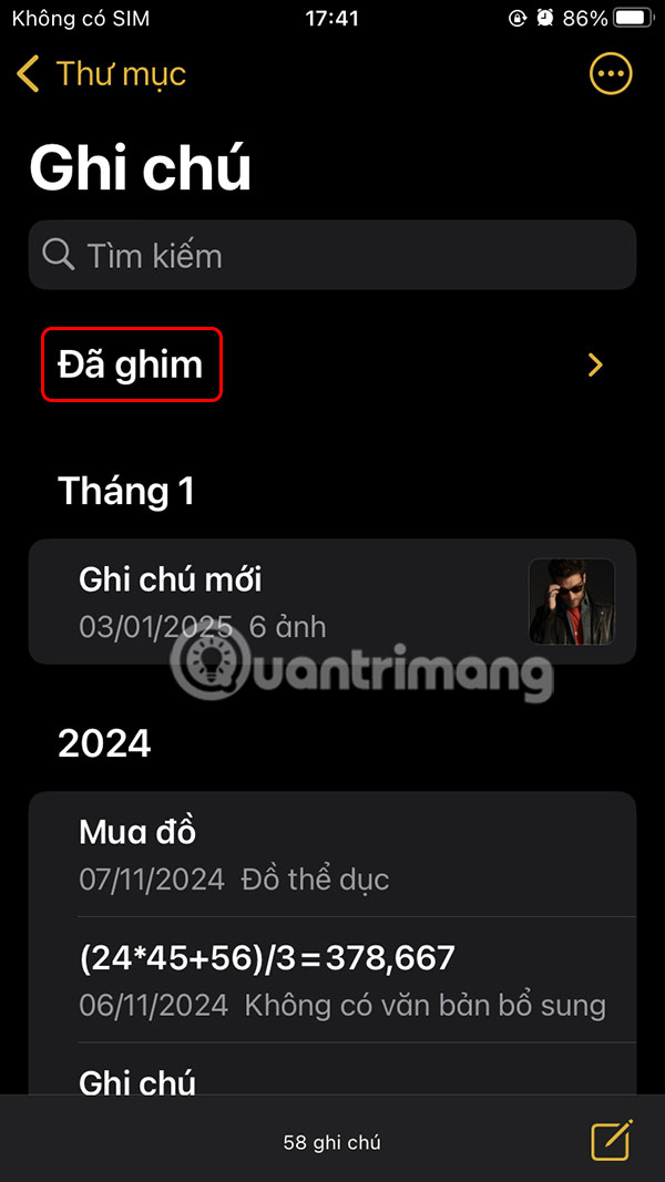 Ẩn ghi chú đã ghim