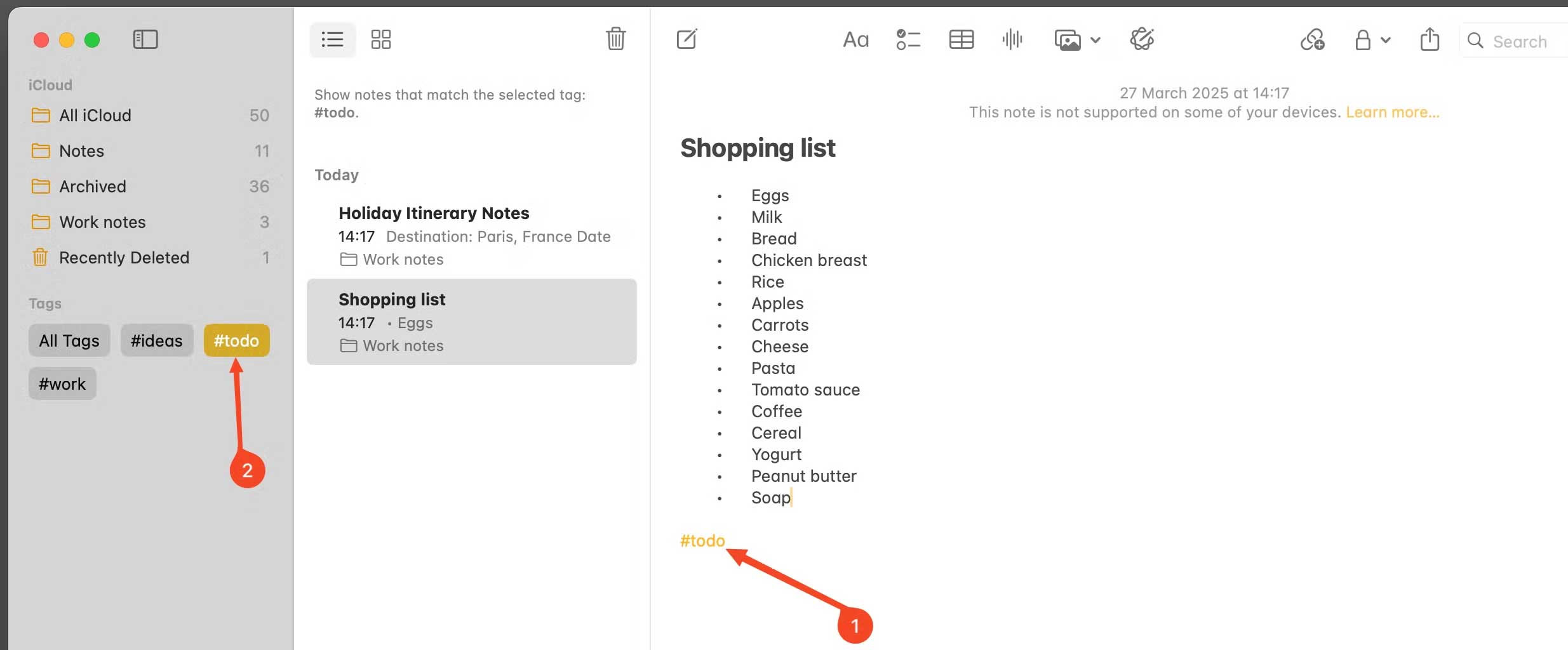 Tạo thẻ tag cho ghi chú Apple Notes
