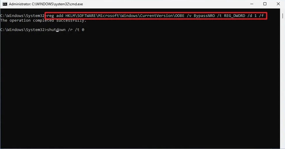Nhập lệnh trên Command Prompt