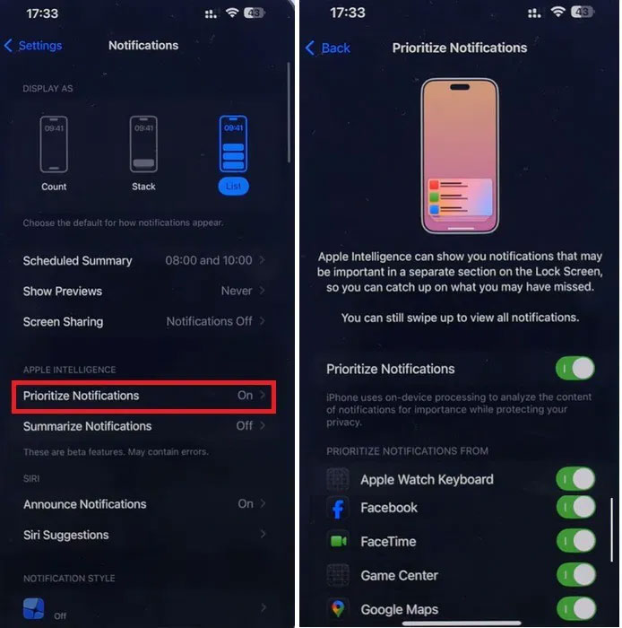 Tính năng Thông báo ưu tiên của iOS 18.4