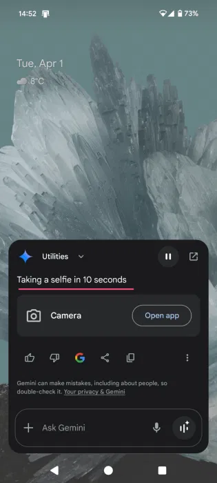 Hướng dẫn Google Assistant/Gemini chụp ảnh selfie cho bạn.