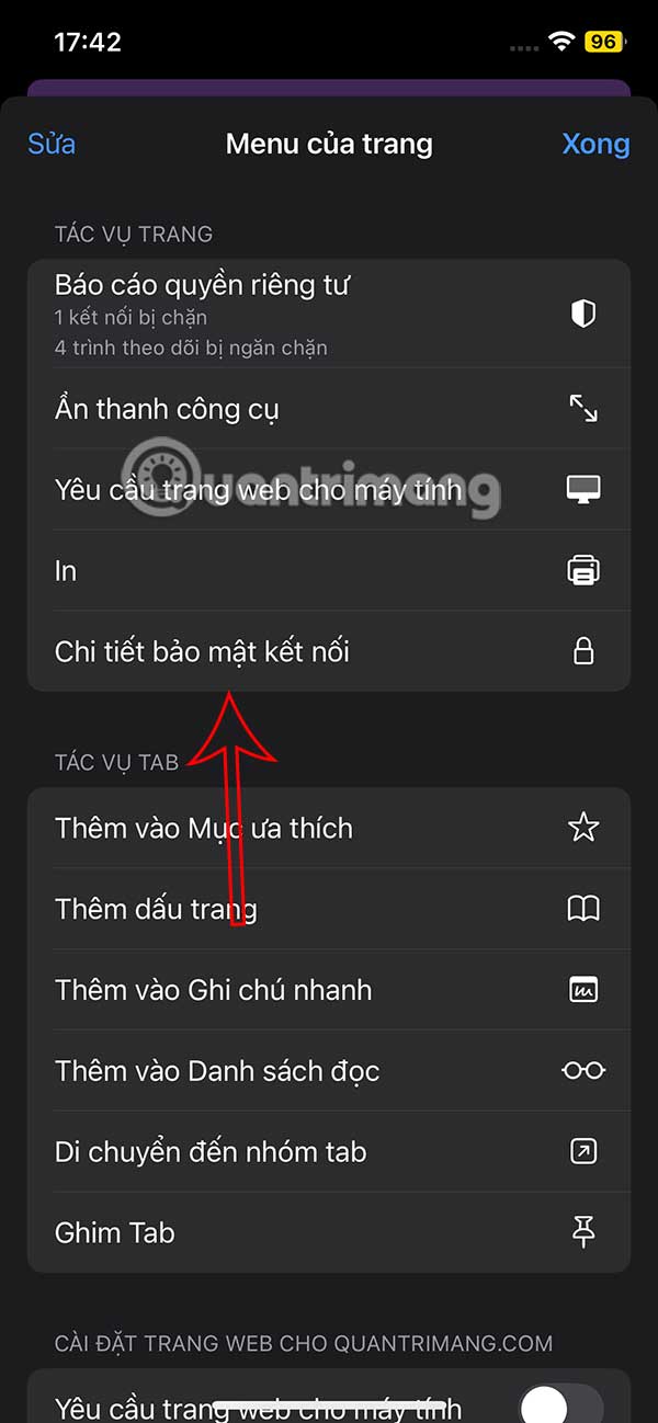 Chi tiết bảo mật kết nối trang web