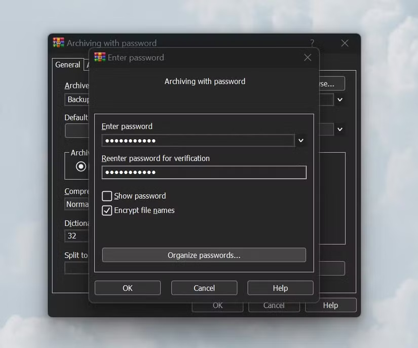 Mã hóa file RAR trước khi sao lưu dữ liệu
