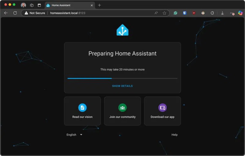 Màn hình chuẩn bị Home Assistant