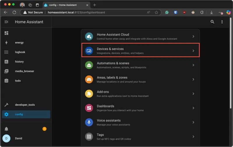 Thiết bị và dịch vụ Home Assistant