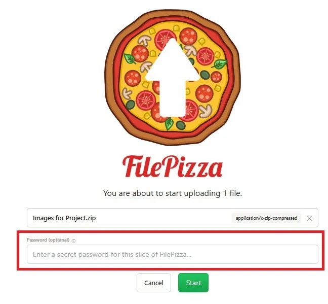 Thêm mật khẩu trên FilePizza