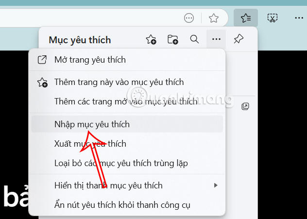 Nhập mục yêu thích trên Edge 