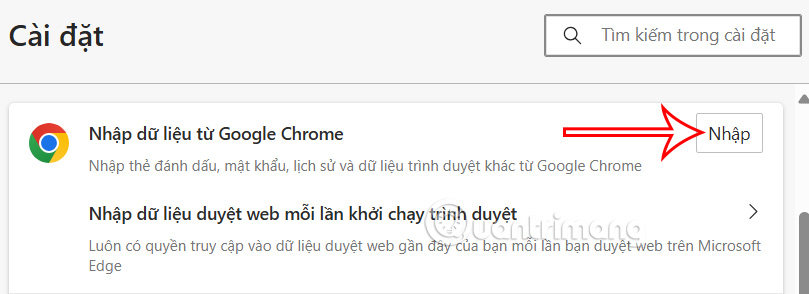 Nhập dữ liệu từ Chrome sang Edge 