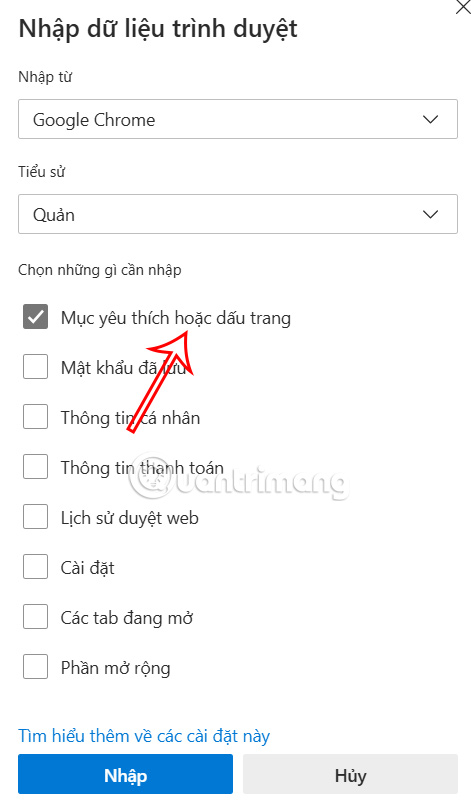 Nhập bookmark từ Chrome sang Edge 