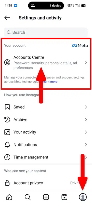 Cài đặt Instagram Accounts Centre