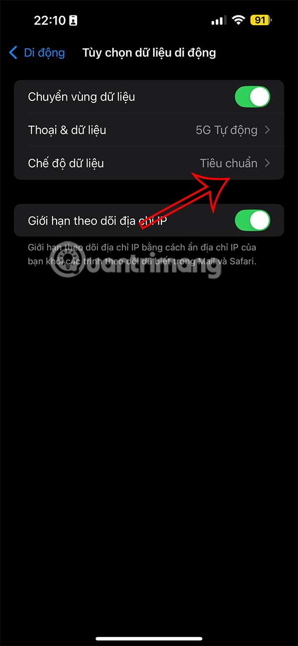 Chế độ dữ liệu trên iPhone