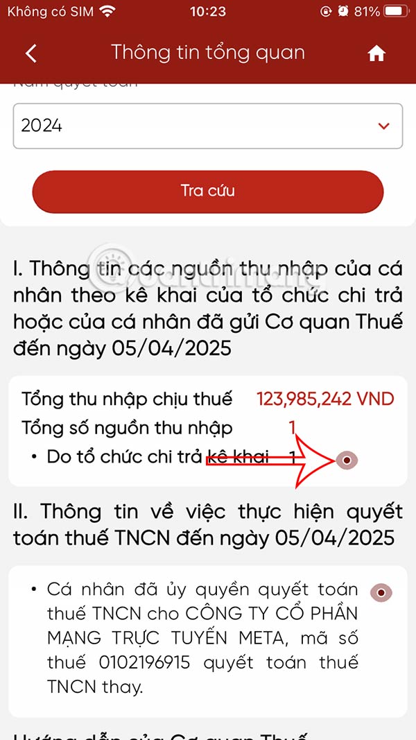 Xem thông tin nộp thuế TNCN