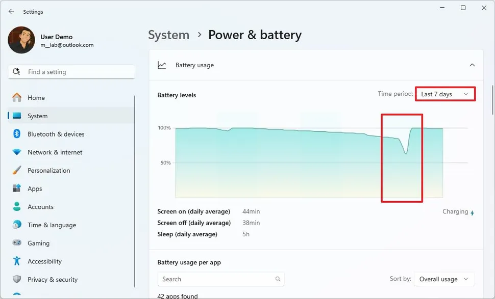 Mức pin Windows 11