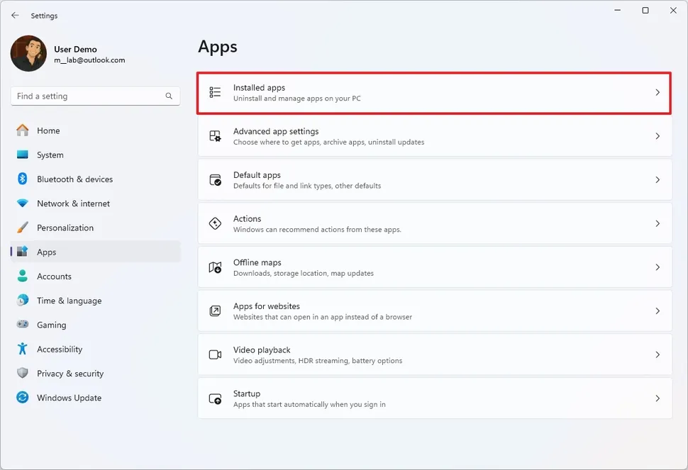 Cài đặt Installed apps