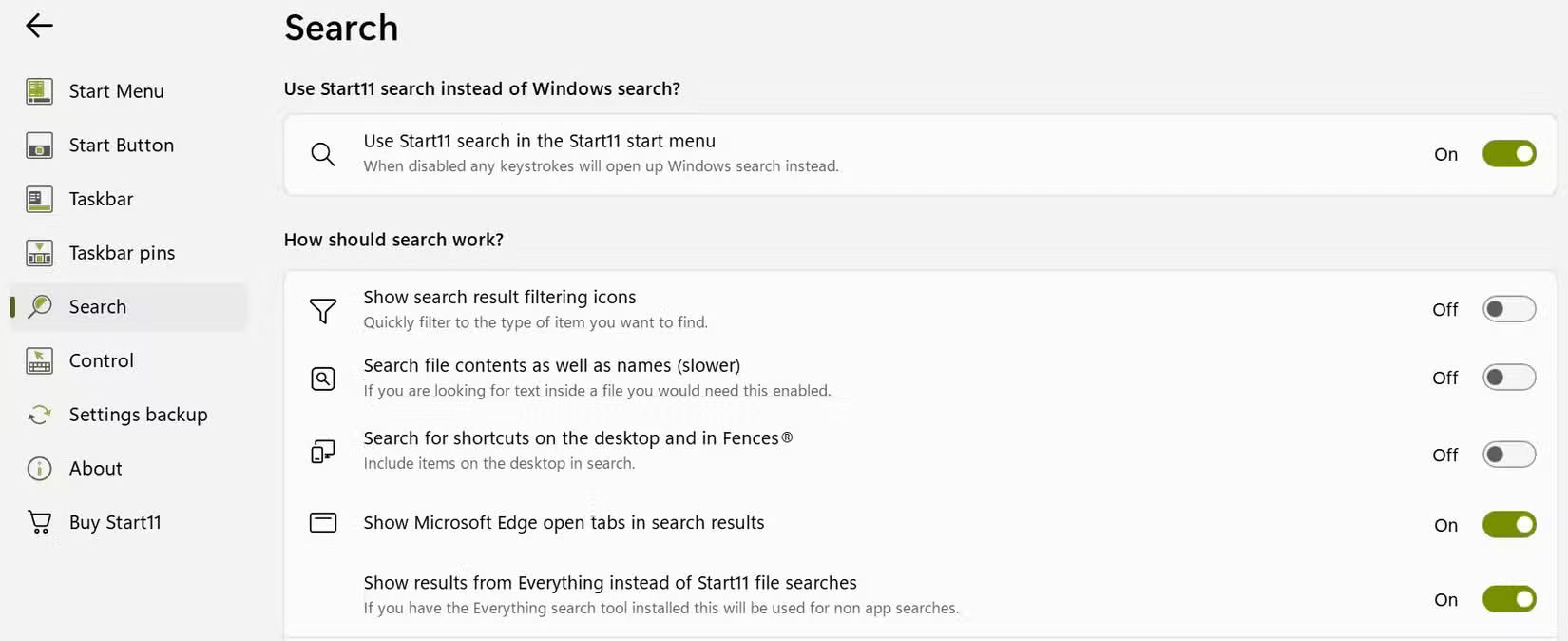 Tùy chỉnh Start11 Search bằng ứng dụng Start11.