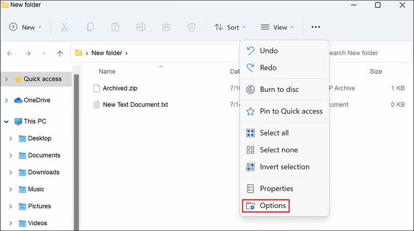 Tùy chọn trong File Explorer