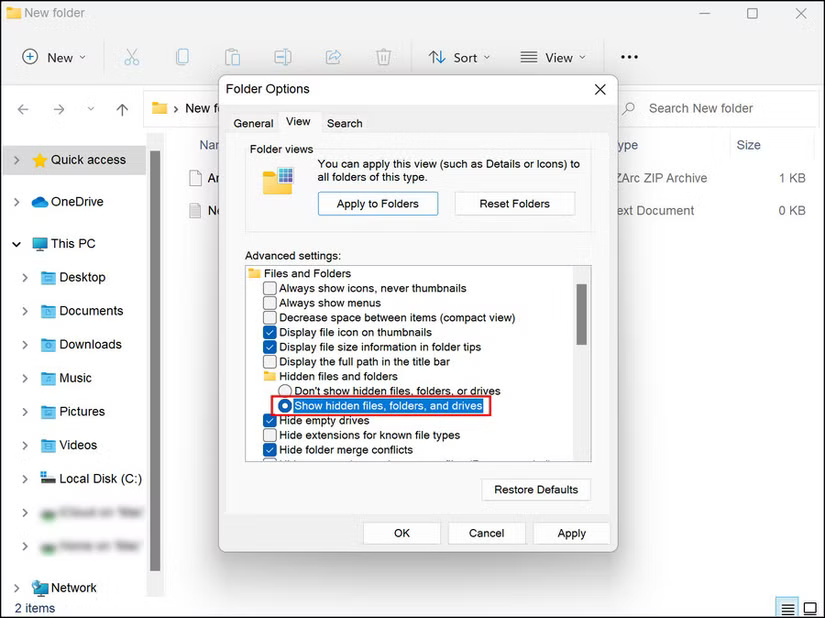 Hiển thị file và thư mục ẩn trong File Explorer