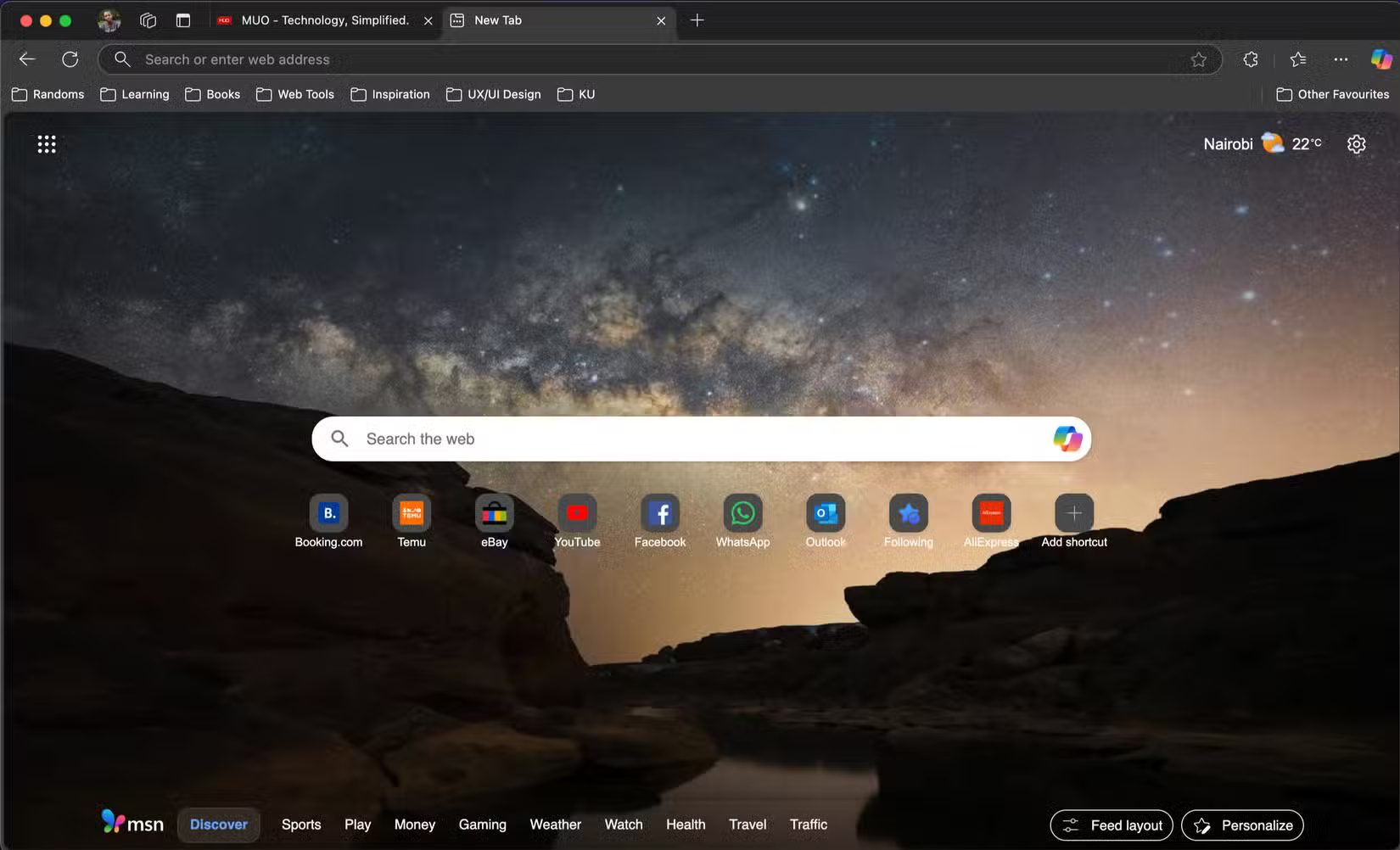 Tab mới của Microsoft Edge