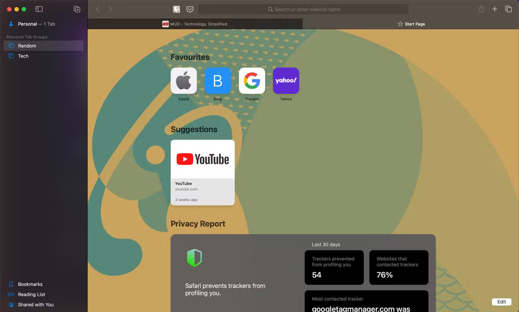 Tab mới của trình duyệt Safari trên máy Mac