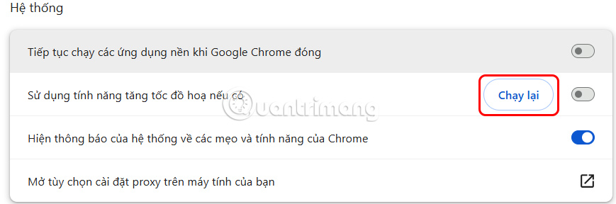 Khởi động lại Chrome